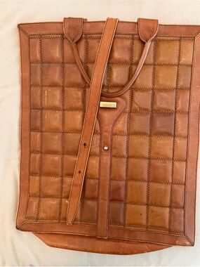 Vintage Aries M.R. Tan Leather Patchwork Tote Bag